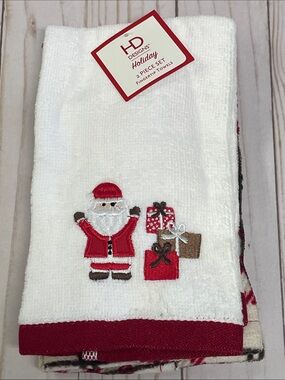 Christmas Red White Santa Claus Set of 2 Fingertip Towels Small Finger Tip NEW